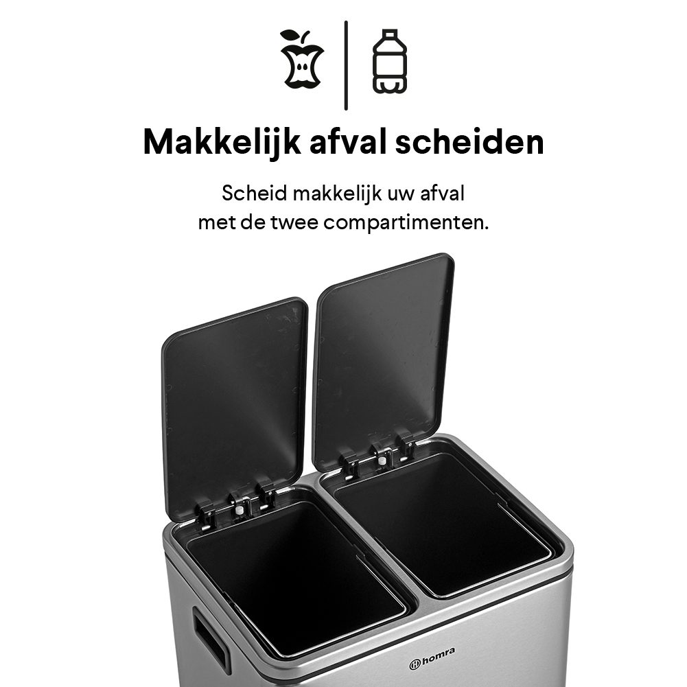 stijl gevogelte Namaak Blinq 30 liter 2 vakken - RVS - Homra prullenbakken | #1 in Sensor &  Afvalscheiding | Nederlandse kwaliteit