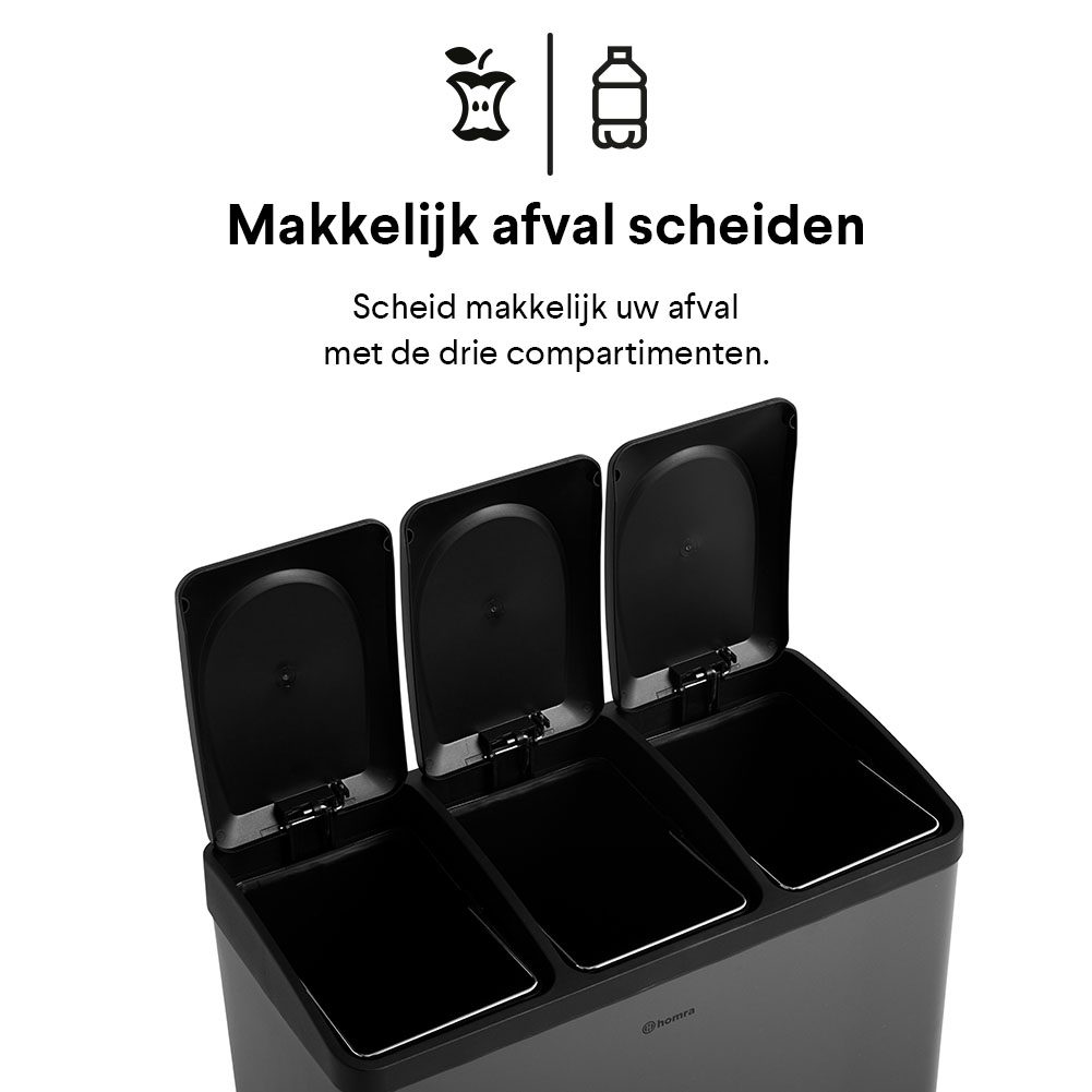 Rubriek slaaf jeugd Maxer 60 liter 3 vakken - Grijs - Homra prullenbakken | #1 in Sensor &  Afvalscheiding | Nederlandse kwaliteit