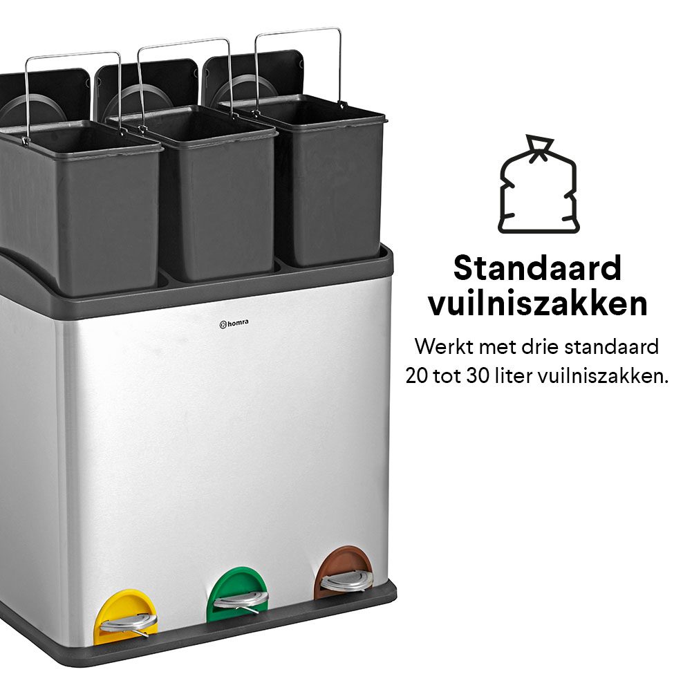 Stephs 3x20L - RVS - Homra prullenbakken | #1 Sensor Afvalscheiding | Nederlandse kwaliteit