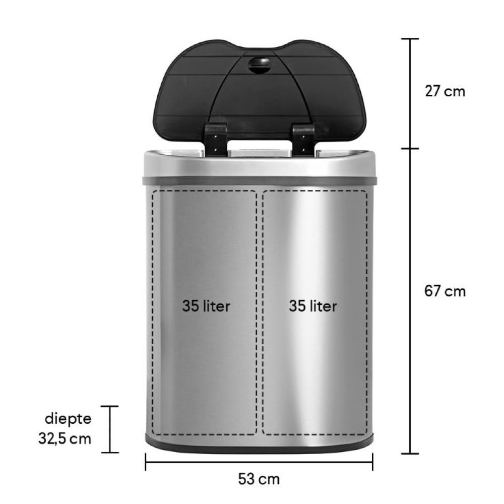 70 liter 2 - RVS - Homra | #1 in Sensor & Afvalscheiding | Nederlandse kwaliteit
