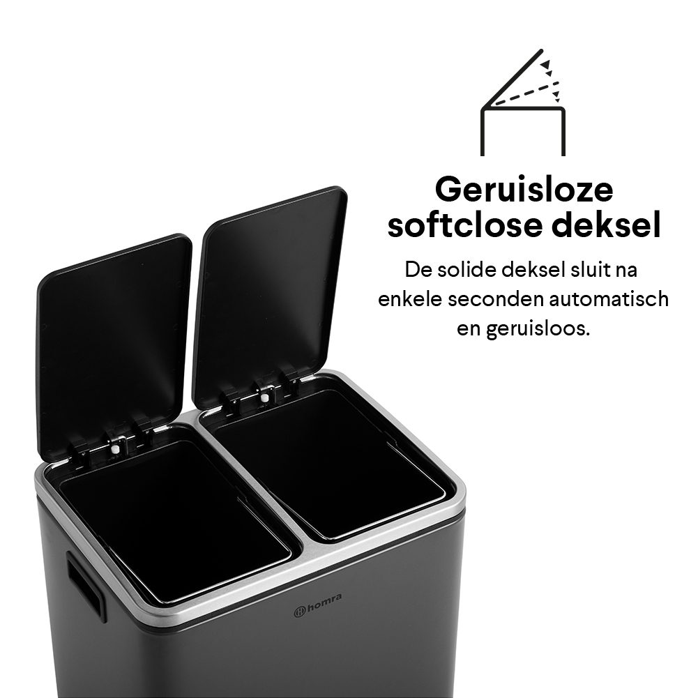 Blinq 30 liter 2 vakken - Grijs - prullenbakken #1 in Sensor & Afvalscheiding | Nederlandse kwaliteit