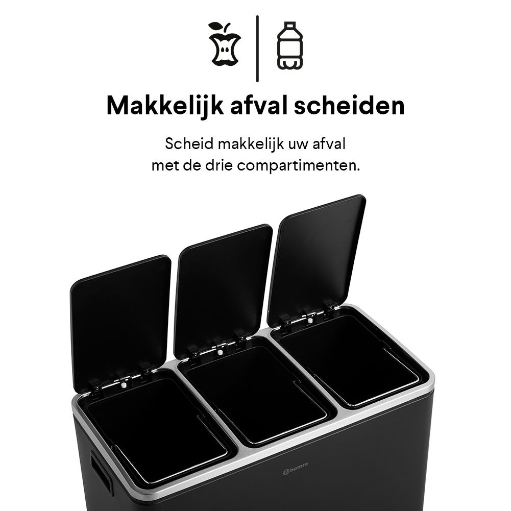 Sparq liter 3 vakken - Zwart - prullenbakken | in Sensor & Afvalscheiding | Nederlandse kwaliteit