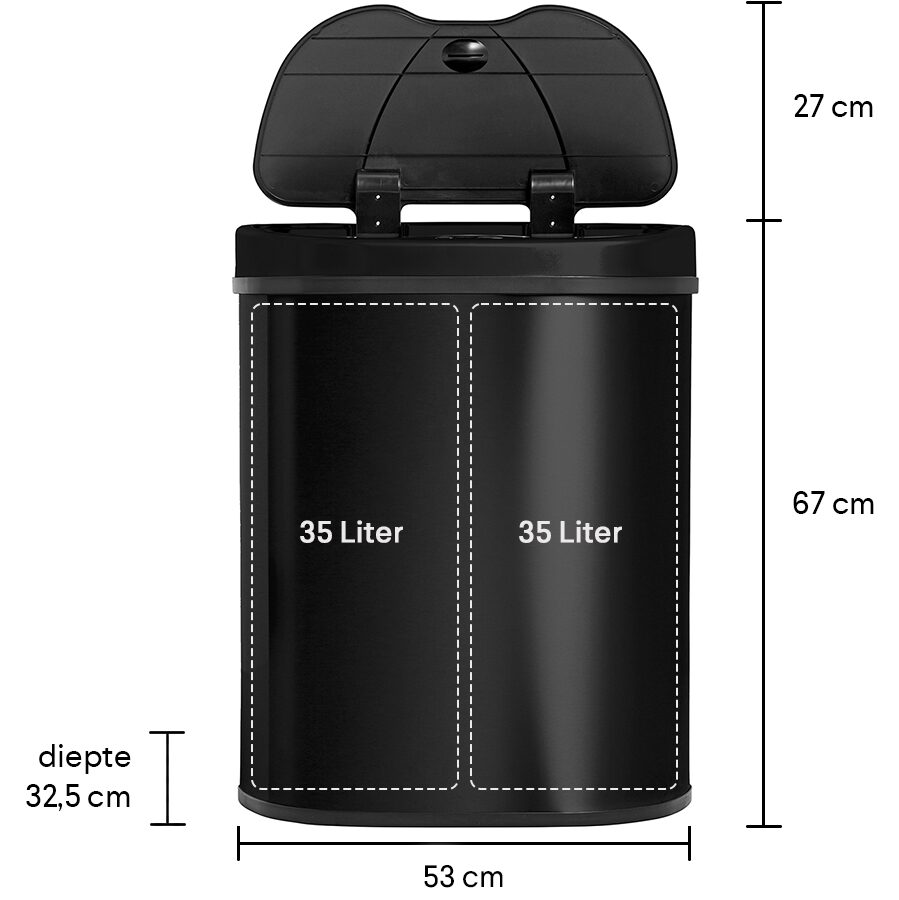 bedreiging alledaags Negen Qubix 70 liter 2 vakken - Zwart - Homra prullenbakken | #1 in Sensor &  Afvalscheiding | Nederlandse kwaliteit